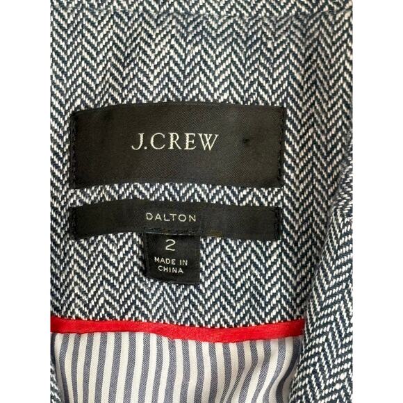 J. Crew Dalton Blazer Italian Linen Navy White Herring Bone Brass buttons Sz 2 - Picture 3 of 14